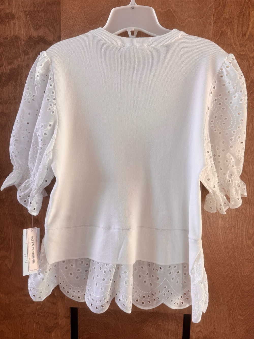 White Layered Eyelet Puff Sleeve Top - Picture 3 of 14